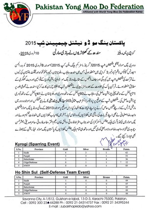 2nd GRAND MASTER KIM BYUNG CHUNG YONGMOODO CHAMPIONSHIP 2015 successfully held at Badar ul Hasan Sports Complex, Karachi, Pakistan