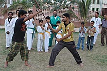 Yongmoodo Bo-Staff attack Nanchaku block at Yongmoodo Summer Camp